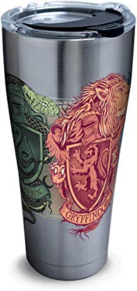 Tervis 1295913 Harry Potter - Illustrated Crests Stainless Steel Insulated Tumbler with Clear and Black Hammer Lid, 30 oz, Silver