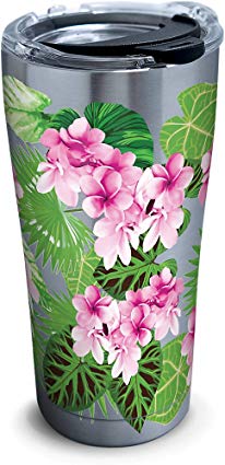 Tervis 1278812 Tropifloral Stainless Steel Tumbler with Clear and Black Hammer Lid 20oz, Silver