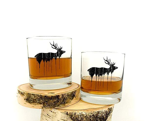 Elk Above Tree Line Rock Glasses - Set of Two 11oz. Tumblers