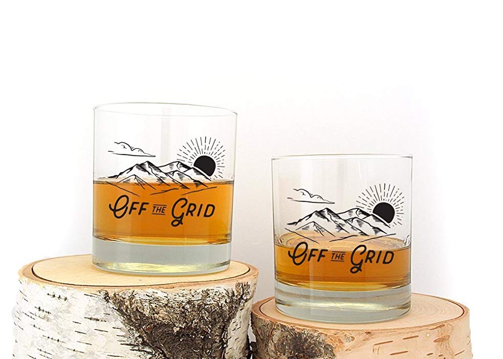 Off the Grid Whiskey Glasses - Screen Printed Glasses - Two 11oz. Tumblers