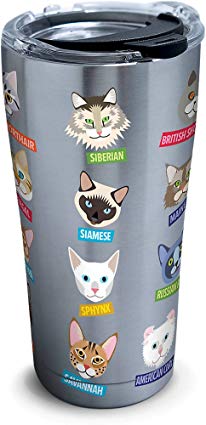 Tervis 1261379 Flat Art - Cats Stainless Steel Tumbler with Clear and Black Hammer Lid 20oz, Silver