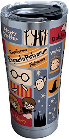 Tervis 1293207 Harry Potter - Charms Tiles Stainless Steel Insulated Tumbler with Clear and Black Hammer Lid, 20 oz, Silver