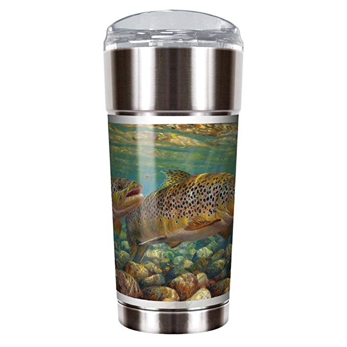 Mark Susinno - Two Brown Trout 24oz Vacuum Insulated Travel Tumbler