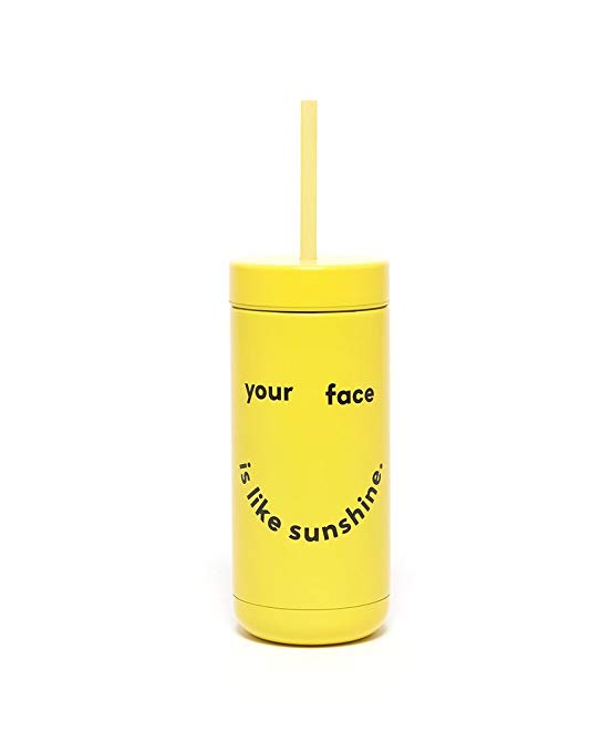 ban.do Women's Stainless Steel Tumbler with Straw (Your Face is Like Sunshine)