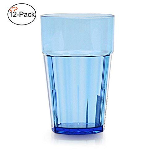 Tiger Chef Premium Quality, 20-ounce, Blue Glass Like Unbreakable Plastic Tumbler Set, Diamond Stackable Tumblers Dishwasher Safe (12 Pack)