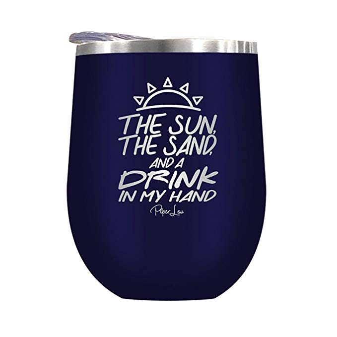 Piper Lou Collection The Sun, The Sand, And A Drink In My Hand 12oz Wine Cup - Navy