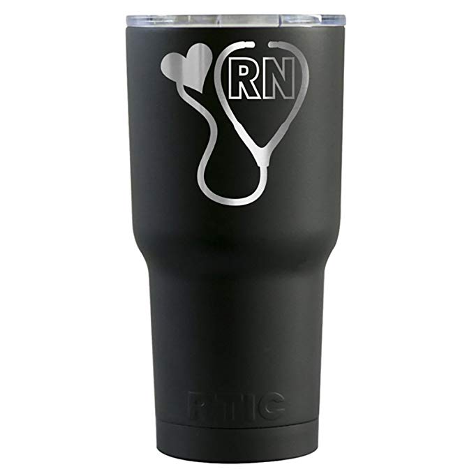 RTIC RN Nurses Stethoscope Laser Engraved on Black Matte 20 oz Stainless Steel Tumbler Cup