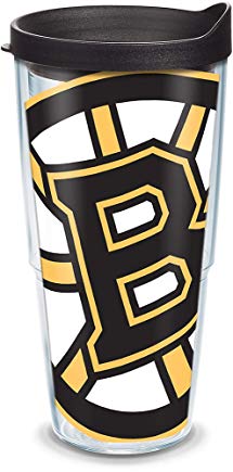 Tervis 1105381 NHL Boston Bruins Colossal Tumbler with Wrap and Black Lid 24oz, Clear