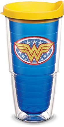 Tervis 1084015 Wonder Woman Tumbler with Emblem and Yellow Lid 24oz, Blue