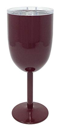 TSC Powder Coated Stainless Steel Double Walled Wine Glass With Slider Lid-Maroon