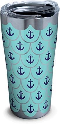 Tervis 1261371 Anchors & Scallops Pattern Stainless Steel Tumbler with Clear and Black Hammer Lid 20oz, Silver