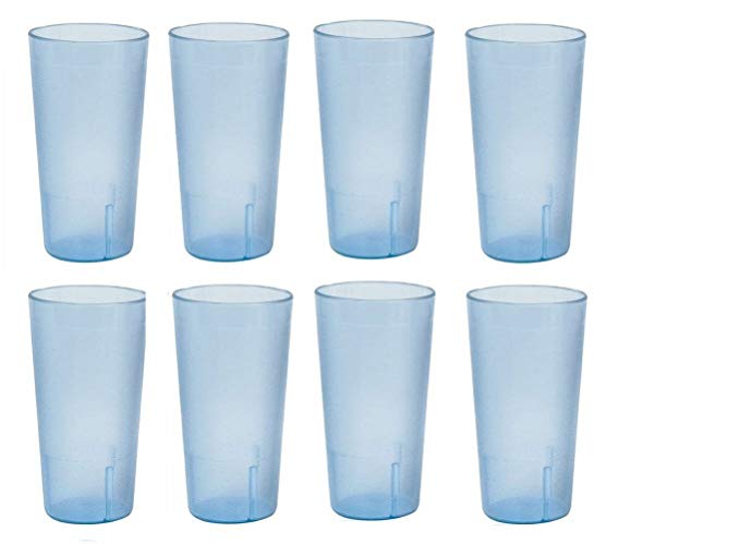 Thunder Group 20 Ounce Restaurant Tumbler Beverage Cup, Stackable Cups, Break Resistant Commmerical Plastic, Set of Eight (8) - Blue