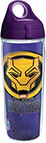 Tervis 1283220 Marvel - Black Panther Tumbler with Wrap and Purple Lid 24oz Water Bottle, Clear