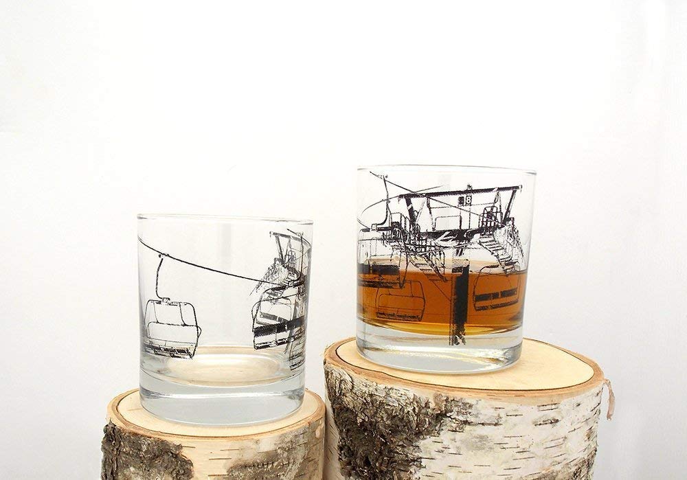 Ski Lift Whiskey Glasses - Set of Two Small Tumblers