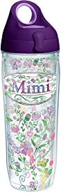 Tervis 1252237 Mimi Flower Tumbler with Wrap and Purple Lid 24oz Water Bottle, Clear