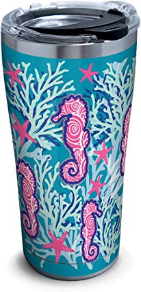 Tervis 1261331 Seahorse & Starfish Pattern Stainless Steel Tumbler with Clear and Black Hammer Lid 20oz, Silver