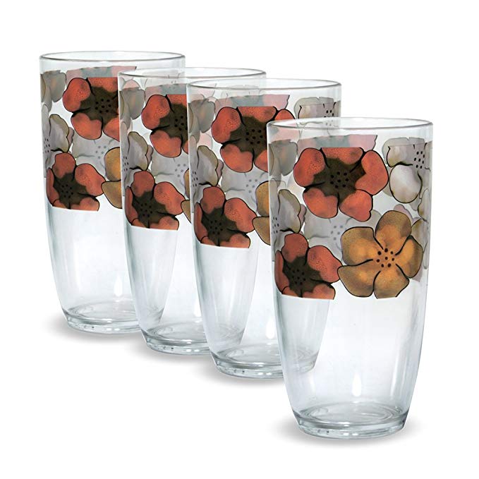 Pfaltzgraff Painted Poppies Acrylic Tumblers, Set of 4