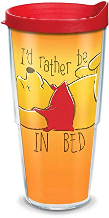 Tervis 1290038 Disney-Winnie the Pooh I'd Rather Be in Bed Tumbler with Wrap and Red Lid, 24oz, Clear