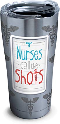 Tervis 1261390 Nurses Call The Shots Stainless Steel Tumbler with Clear and Black Hammer Lid 20oz, Silver