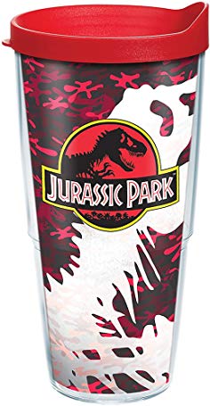 Tervis 1283874 Jurassic Park Red Camo Tumbler with Wrap and Red Lid 24oz, Clear