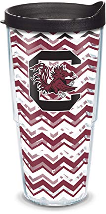 Tervis 1146616 South Carolina Gamecocks Chevron Tumbler with Wrap and Black Lid 24oz, Clear