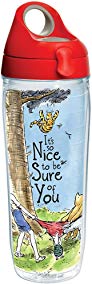 Tervis 1269238 Disney - Winnie the Pooh Sure of You Insulated Tumbler with Wrap and Red with Gray Lid 24oz Water Bottle, Clear