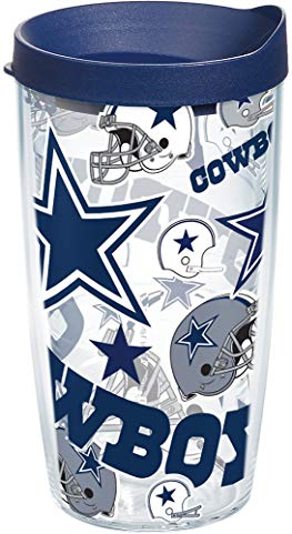 Tervis 1247894 NFL Dallas Cowboys All Over Tumbler with Wrap and Navy Lid 16oz, Clear