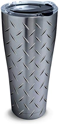 Tervis 1277992 Diamond Plate Stainless Steel Tumbler with Clear and Black Hammer Lid 30oz, Silver