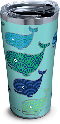 Tervis 1261335 Whale Pattern Stainless Steel Tumbler with Clear and Black Hammer Lid 20oz, Silver