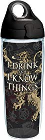 Tervis 1252406 Game of Thrones - House Lannister Tumbler with Wrap and Black with Gray Lid 24oz Water Bottle, Clear