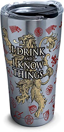 Tervis 1272323 Game of Thrones - House Lannister Stainless Steel Tumbler with Clear and Black Hammer Lid 20oz, Silver