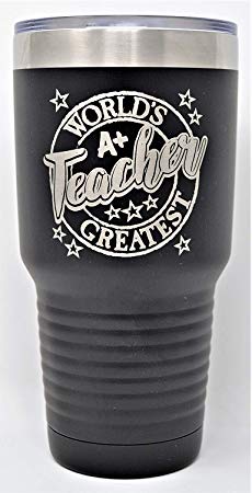 GIFT FOR TEACHERS APPRECIATION – Engraved “World’s Greatest Teacher” Stainless Steel Tumbler Vacuum Insulated Large Travel Coffee Mug Hot & Cold Drinks Award Christmas Birthday (Black, 30oz)