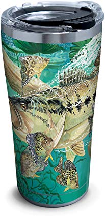 Tervis 1263312 Guy Harvey Bass Stainless Steel Tumbler with Clear and Black Hammer Lid 20oz, Silver