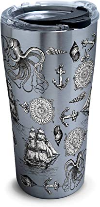 Tervis 1277999 Old Time Nautical Stainless Steel Tumbler with Clear and Black Hammer Lid 20oz, Silver