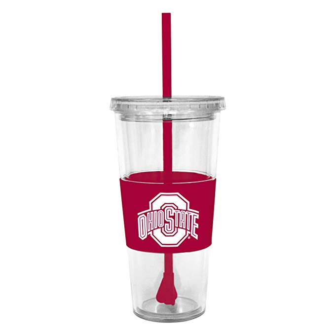 NCAA Ohio State Buckeyes Insulated Tumbler with Rubber Sleeve and Stir Straw, 22-ounce