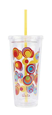 C.R. Gibson 20oz Insulated Double-Walled Acrylic Tumbler With Lid And Straw, BPA-Free Acrylic, Measures 4