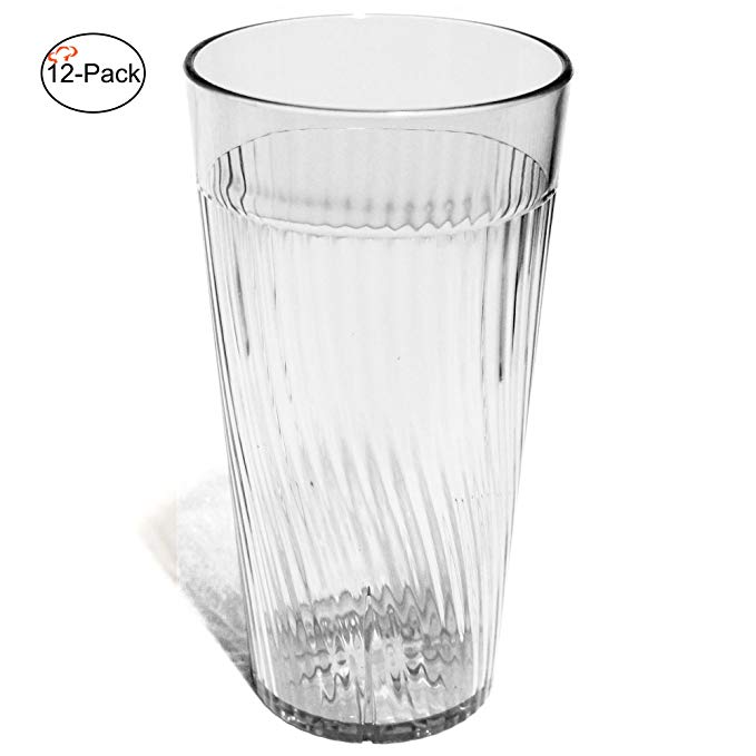 Tiger Chef 20 ounce Clear Glass Like Break-Resistant Plastic Tumbler Set, Exclusive Starburst Design Stackable Restaurant Beverage Cup (12-Pack)