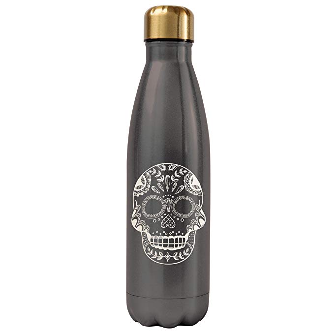 Karma Gifts Sugar Skull Stainless Steel Water Bottle, Charcoal