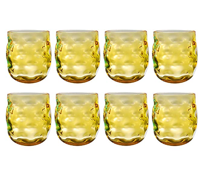 QG Clear Colorful Acrylic Plastic 14 oz. Wine Glass Rock Tumbler Set of 8 Yellow