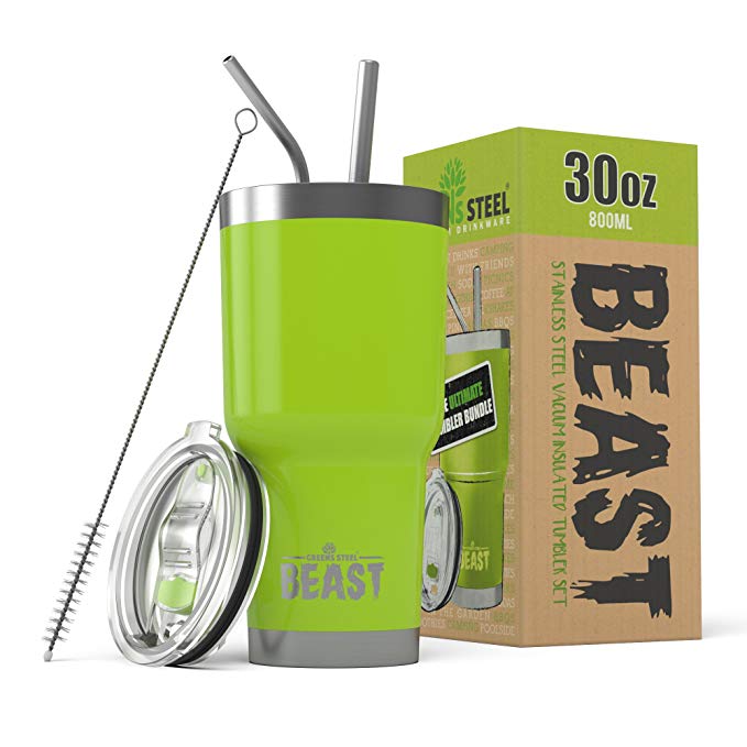 BEAST 30 oz. Tumbler With Straw - Stainless Steel Vacuum Insulated Coffee Cup Double Wall Travel Flask (30 oz, Lemongrass Green)