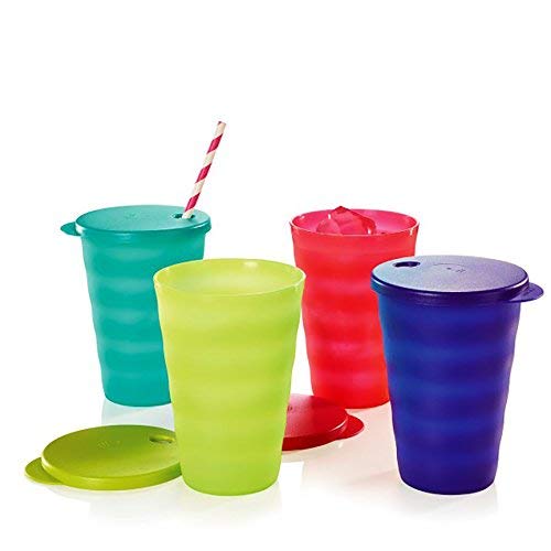 Tupperware 16oz Impressions Dripless Tumblers & Straw Seals Set of 4 (2018 Colors)