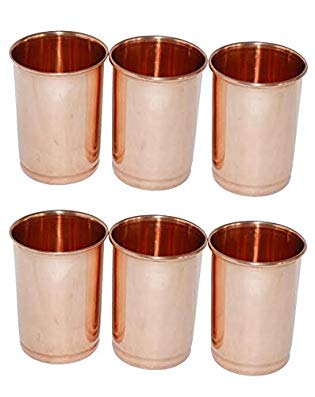 AVS STORE Drinking Glass Copper Glass 100% Pure Copper Tumbler Health Healing Set of 6