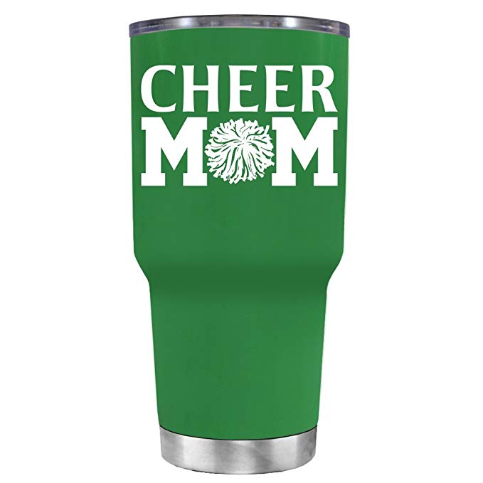 TREK Cheer Mom Pom Pom on Kelly Green 30 oz Stainless Steel Tumbler with Lid - Insulated Cup - Travel Mug - Cheerleader Gift