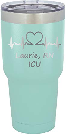 Personalized 30oz Tumbler with Lid, EKG Laser Engraved design with Customized Name, A Great Gift for Nurses or ANY healthcare provider-TEAL