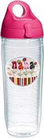 Tervis 1231584 Hallmark - Nana Flower Tumbler with Emblem and Passion Pink Lid 24oz Water Bottle, Clear