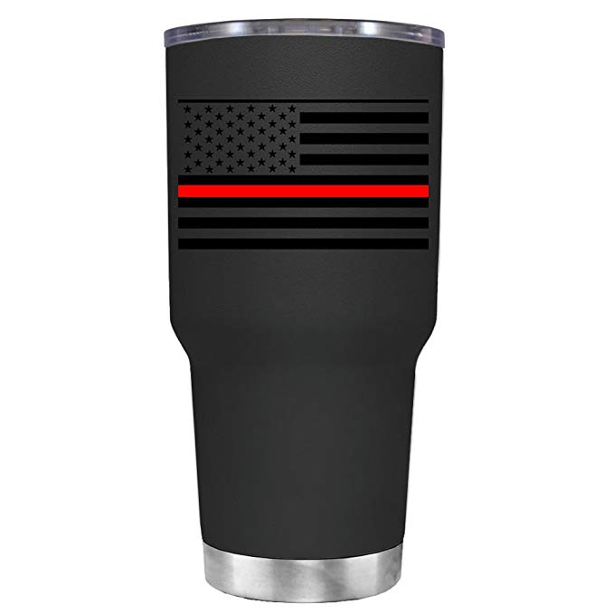 TREK Thin Red Line Flag on Black 30 oz Stainless Steel Tumbler with Lid - Insulated Cup - Travel Mug - EMT Gift