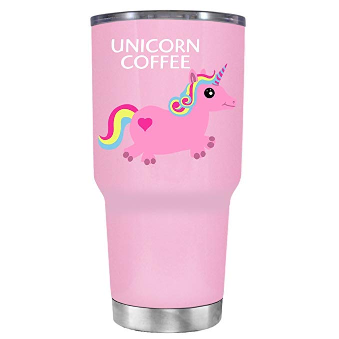 TREK Unicorn Coffee on Pretty Pink 30 oz Stainless Steel Tumbler with Lid - Insulated Cup - Travel Mug - Unicorn Gift