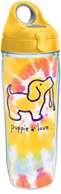 Tervis 1288771 Puppie Love - Tie Dye Puppy Tumbler with Wrap and Yellow Lid 24oz Water Bottle, Clear