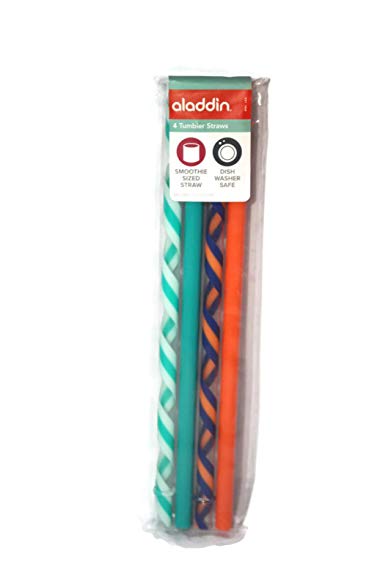 Aladdin Tumbler Straw 4-Pack, White & Teal Spirals, Solid Teal, Blue & Orange Spirals, Solid Orange