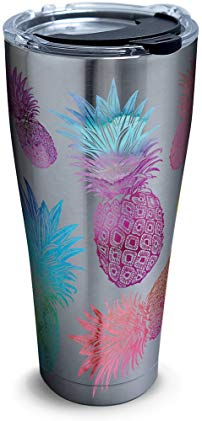 Tervis 1261358 Watercolor Pineapples Stainless Steel Tumbler with Clear and Black Hammer Lid 30oz, Silver